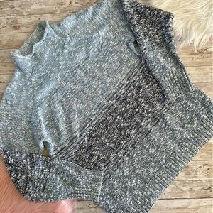 L.L. Bean Women's Cotton Ragg Sweater Funnelneck Pullover Blue Ombré | Large EUC